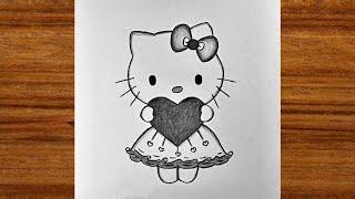 Easy pencil drawing - How to draw Hello kitty step by step for beginners - drawing  drawing