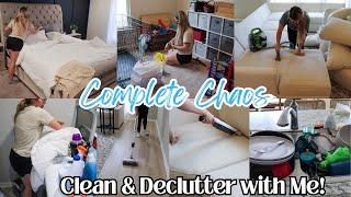 Complete Chaos Clean with Me | Extreme Cleaning Motivation | Working Mom Messy House Decluttering