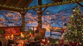 Cozy Christmas Porch on Snowy Night Ambience - Jazz Relaxing Music for Holiday Mood, Study & Work 