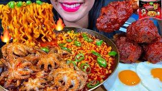 ASMR SPICY SEAFOOD NOODLES SOUP, SPICY FRIED CHICKEN, EGGS MUKBANG MASSIVE Eating Sounds