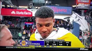 Rui Hachimura courtside interview after Lakers defeat Clippers 122-97. Scored 20pts, 6reb and 2ast.