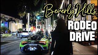 Beverly Hills Rodeo Drive, luxury shopping street walking at night  California, USA. [4K HDR]