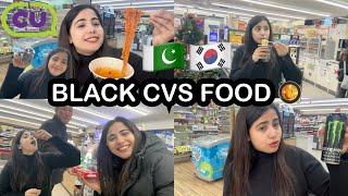 CVS BLACK FOOD ONLY FOR 24 HOURS | Cvs challenge  + Shopping ️