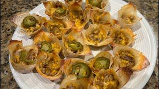 Cheesy Chipotle Sausage Wonton Cups!! Great Appetizer