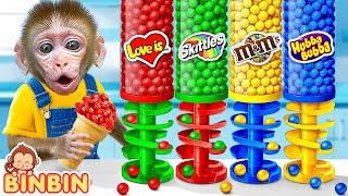 Monkey Binbin So Excited Explores Candy Dispenser Vending Machine | Animal KiKi ESP