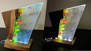 Walnut and Moss Epoxy Resin Night Lamp - Resin Art