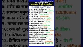 science most important question | science GK question answer | मानव शरीर से संबंधित प्रश्न |