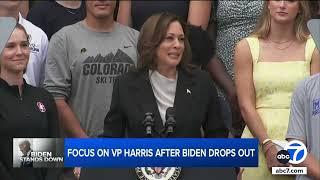 Harris makes 1st public appearance since Biden left 2024 race