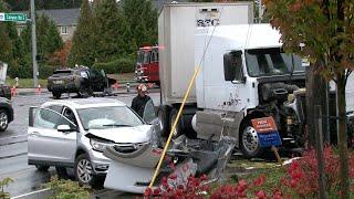 Semi vs Multiple Vehicles Military Road & Canyon Road Puyallup WA