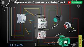 3 Phase motor with contactor-overload and switch control , Wiring Diagram