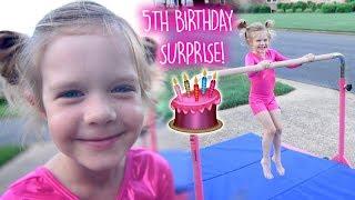 5th BIRTHDAY SURPRISE! SHE HAD NO IDEA!! Tumbl Trak Gymnastics Bar Jr Kip Bar Pro