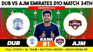 AJM vs DUB , AJM vs DUB Prediction , Ajman vs Dubai 34TH Emirates D10 Match