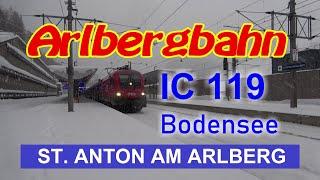 Arlbergbahn - IC119 Bodensee bei Ausfahrt in St. Anton am Arlberg. Taurus 1116 079 spielt Tonleiter