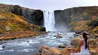 Gufufoss Waterfall in Iceland 4K ( NATURAL WHITE NOISE ) ASMR