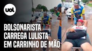 Bolsonarista carrega amigo lulista em carrinho de mão após perder aposta; veja o vídeo