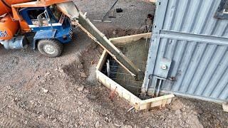 Pouring concrete slabs and fixing an excavator