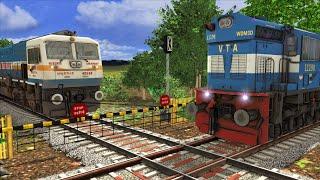 2 Trains Crossing Each Other at Branched Diamond Railroad Crossing – Train Simulator 2022