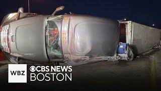 Mass Pike traffic backed up for miles after tractor trailer crash in Boston