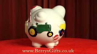 Extra Large Embossed Ceramic Piggy Bank - Working Trucks