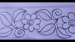 Hand embroidery nakshi kantha drawing design tutorial,Beautiful border line design drawing