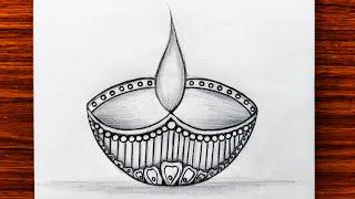 Diya drawing easy | Easy way to draw diya - step by step | Pencil sketch | Diwali special drawing