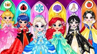 Frozen Elsa, Peach, Wednesday & Ladybug Become Princess | Best DIY Fashion Paper Dolls