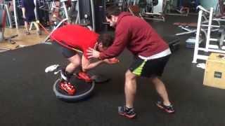 Killer bosu ski exercise by Jan Farrell with ski boots.