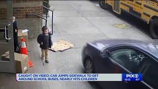 Video shows man drive onto sidewalk as students walk to class in Brooklyn