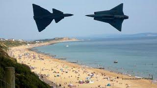  SAAB Draken & Viggen Jets Making Great Echoing Sounds Along The Bournemouth Cliffs