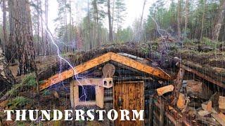 ALEX WILD dugout life: THUNDERSTORM in the forest, rainy day. BARBECUE on the campfire. PART 27