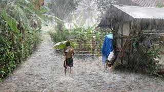 Walking in the Rain of Great Thunder at Red Soil Village Life - Very Refreshing and Soothing