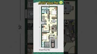 20'× 50' house plan, 3 bhk with car parking and wash, 20 by 50 home plan, house design  #houseplan