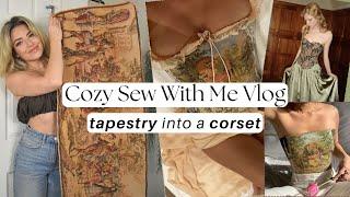 DIY Tapestry Corset - Cozy Sew With Me Vlog - Thrift Flipping a Tapestry