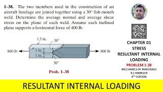 1-38 | Determine average normal and  shear stress on plane | Mechanics of Materials Rc Hibbeler