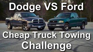 CHEAP TRUCK TOWING CHALLENGE, Head to Head Towing Challenge, Dodge Ram 1500 vs Ford F-150 Reviews