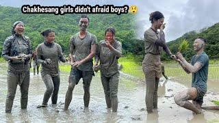 Village boys vs City girls in muddy fight, Naga village life