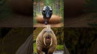 Black bull vs wild animals (leopard, bear, ram, fox, hyena) #blackbull #blackcow #wildanimals