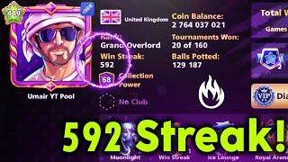 592 Win Streak in 8 Ball Pool - World Record - First Time Ever | Umair xD