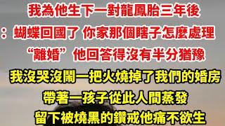 我為他生下一對龍鳳胎三年後：蝴蝶回國了你家那個瞎子怎麼辦，“離婚”他回答得沒有半分猶豫，我沒哭沒鬧一把火燒掉了我們的婚房，帶著一孩子從此人間蒸發，留下被燒黑的鑽戒他痛不欲生#总裁 #完結 #感情