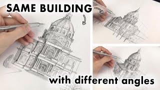 PERSPECTIVE DRAWING - Same BUILDING from DIFFERENT ANGLES