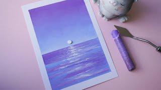 Easy Oil Pastel Drawing - Purple Sea