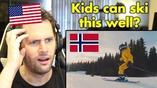 American Reacts to Norwegian Children Skiing