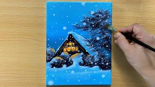 Falling Snow / Acrylic painting for beginners / STEP by STEP #163 / 눈내리는 풍경 아크릴화