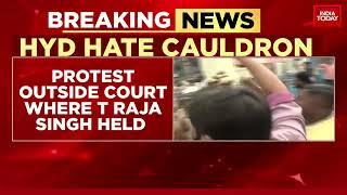 Massive Protest Outside Court Where T Raja Singh Is Held; 'Jai Shri Ram' Chants Raised