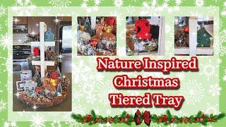 Unique Nature Inspired Christmas Tiered Tray || DIY Christmas Decor || Decorate with Me