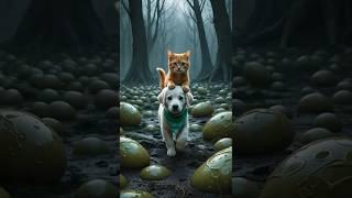 The Golden and cat trying to escape from the jungle  #dog #story #cat #animals