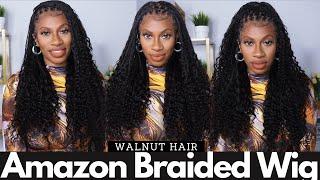 Amazons Best Braided wig! Ft. Walnut Hair Boho Knotless Box Braid wig with curly human hair ends