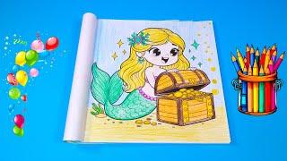 Mermaid Coloring Page | Cute Coloring Book | Coloring Tutorial for Kids