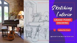 How to Draw a Grand Piano Instrument Area | Sketchinginteriors by F&M