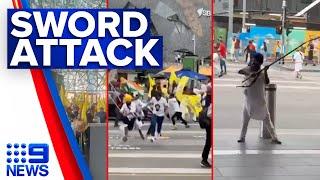 Sword-wielding Khalistani attacks Indians with Tiranga during Melbourne protest | 9 News Australia